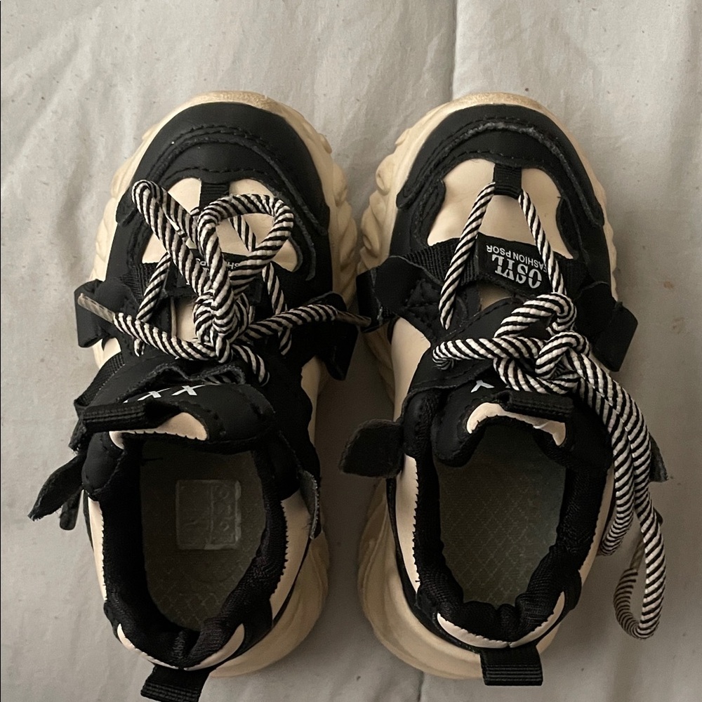 Trendy Black and Cream Kids Sneakers